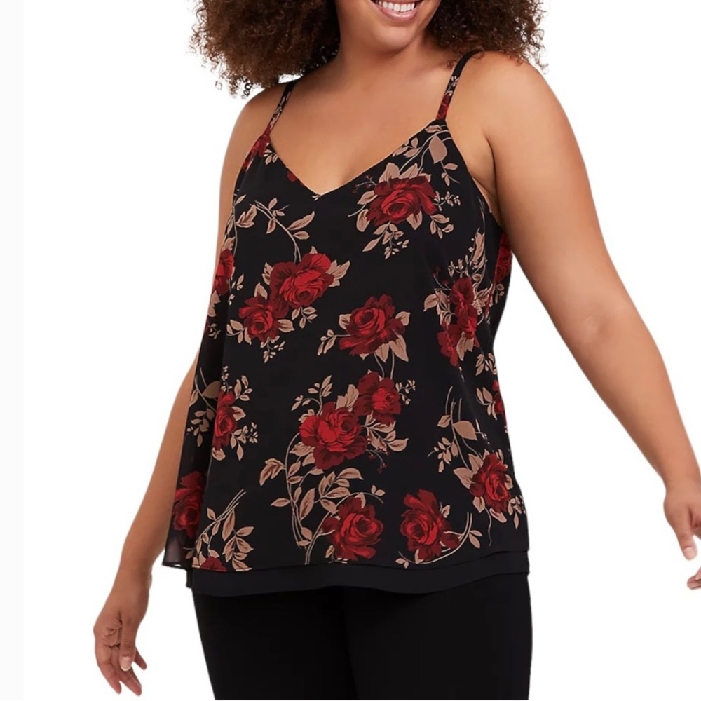Torrid Size 4 Black & Floral Chiffon Button Swing Cami